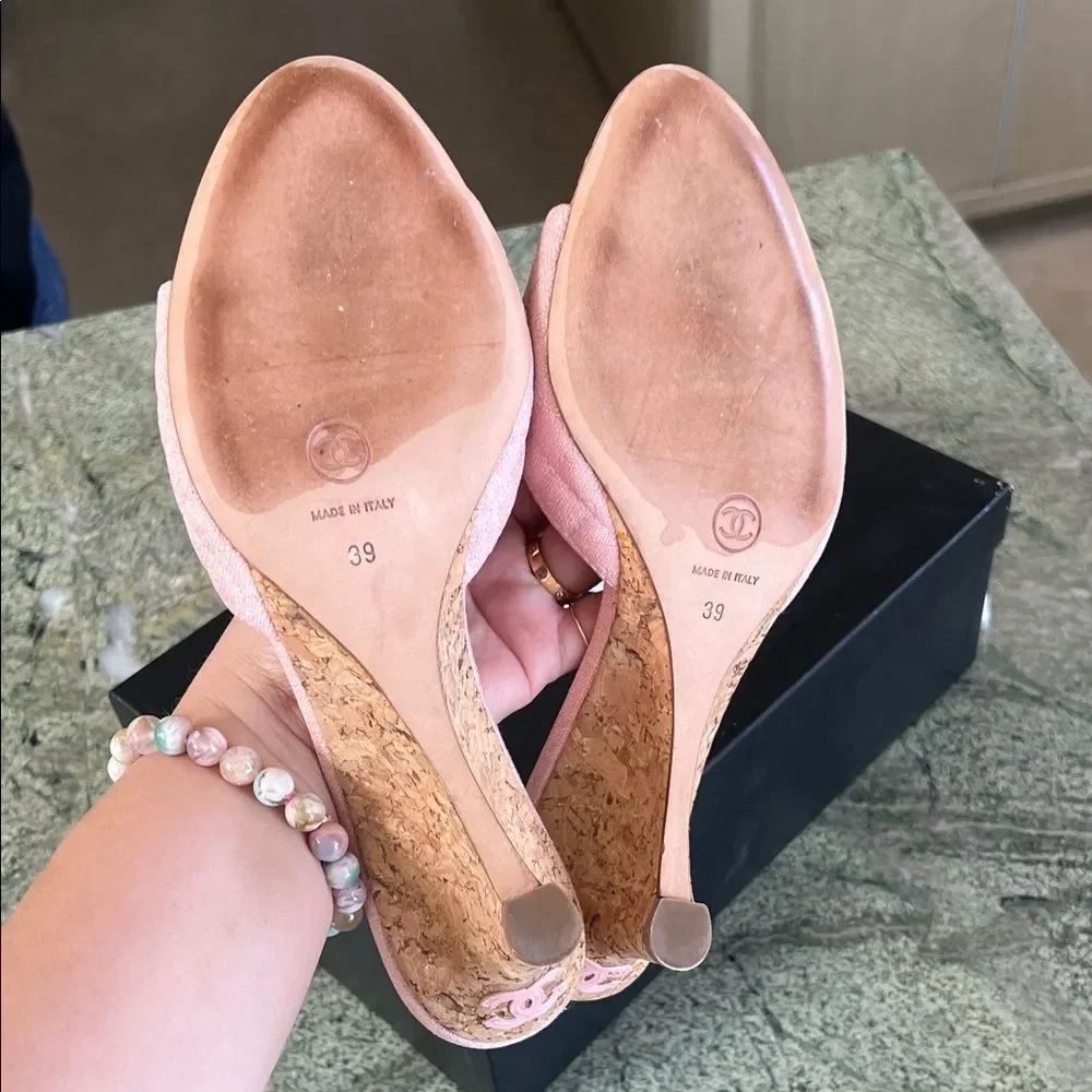 Chanel Light Pink Quilted Wedges
